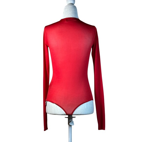 WARDROBE.NYC Sheer Bodysuit in Red Small New Womens Long Sleeve Top - Picture 7 of 16